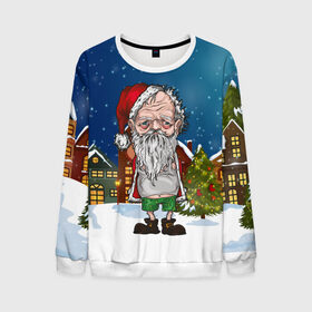 Мужской свитшот 3D с принтом Уставший Санта в Ухте, 100% полиэстер с мягким внутренним слоем | круглый вырез горловины, мягкая резинка на манжетах и поясе, свободная посадка по фигуре | 