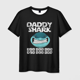 Мужская футболка 3D с принтом Daddy shark в Ухте, 100% полиэфир | прямой крой, круглый вырез горловины, длина до линии бедер | baby shark | daddy shark | family shark | grandma shark | grandpa shark | mommy shark | бабушка акула | дедушка акула | мама акула | отец акула | ребенок акула | семья акул