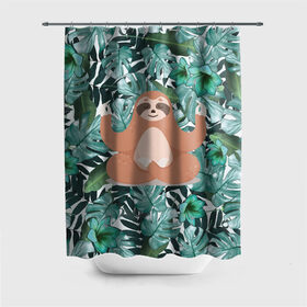 Штора 3D для ванной с принтом Ленивец Йог в Ухте, 100% полиэстер | плотность материала — 100 г/м2. Стандартный размер — 146 см х 180 см. По верхнему краю — пластиковые люверсы для креплений. В комплекте 10 пластиковых колец | вниз | йог | йога | кайф | ленивец | ленивый | лень | лотос | лотоса | медитация | медленно | нирвана | спокойствие