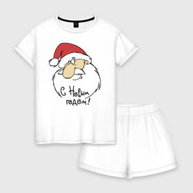 Женская пижама с шортиками хлопок с принтом С Новым годом! в Ухте, 100% хлопок | футболка прямого кроя, шорты свободные с широкой мягкой резинкой | 