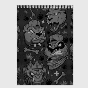 Скетчбук с принтом CRAZY ANIMALS в Ухте, 100% бумага
 | 48 листов, плотность листов — 100 г/м2, плотность картонной обложки — 250 г/м2. Листы скреплены сверху удобной пружинной спиралью | бульдог | головы животных | медведь | мультяшные животные | обезьяна | панда | собака