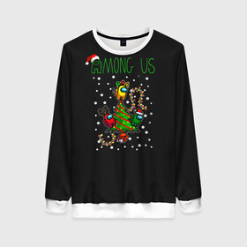 Женский свитшот 3D с принтом Among Us Happy New Year в Ухте, 100% полиэстер с мягким внутренним слоем | круглый вырез горловины, мягкая резинка на манжетах и поясе, свободная посадка по фигуре | 2021 | among us | impostor | space mafia | sus.puffballs united | амонг ас | игра | импостор | инопланетяне | инопланетянин | маска | надпись | новогодний амонг ас | с новым годом | самозванец | среди нас | эмонг ас | эмонг эс