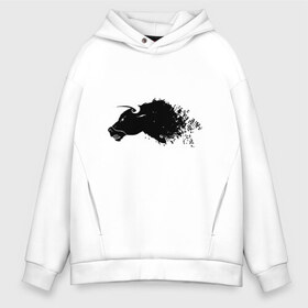 Мужское худи Oversize хлопок с принтом Angry Bull в Ухте, френч-терри — 70% хлопок, 30% полиэстер. Мягкий теплый начес внутри —100% хлопок | боковые карманы, эластичные манжеты и нижняя кромка, капюшон на магнитной кнопке | Тематика изображения на принте: 2020 | 2021 | bull | bulls | claus | cow | ox | santa | буйвол | бычок | год быка | дед мороз | деревня | животные | зима | корова | коррида | матадор | новый год | праздник | рог | рога | рогатый | санта клаус | символ | скот