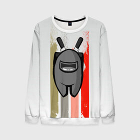 Мужской свитшот 3D с принтом Among Us в Ухте, 100% полиэстер с мягким внутренним слоем | круглый вырез горловины, мягкая резинка на манжетах и поясе, свободная посадка по фигуре | among us | видеоигры | мем | ниндзя | полосы | серый человечек | эмонг ас