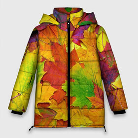 Женская зимняя куртка 3D с принтом Осенние листья в Ухте, верх — 100% полиэстер; подкладка — 100% полиэстер; утеплитель — 100% полиэстер | длина ниже бедра, силуэт Оверсайз. Есть воротник-стойка, отстегивающийся капюшон и ветрозащитная планка. 

Боковые карманы с листочкой на кнопках и внутренний карман на молнии | клён | краски | листья | осень | радуга | разноцветный | яркая