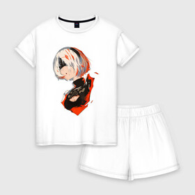 Женская пижама с шортиками хлопок 2B: в Ухте, 100% хлопок | футболка прямого кроя, шорты свободные с широкой мягкой резинкой | 2b | 2в | nier: automata | андроид | арт | ниер | ниер аутомата | ниэр | рисунок