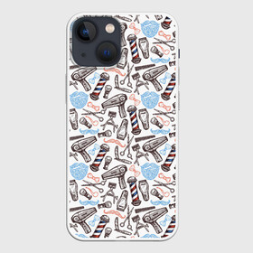 Чехол для iPhone 13 mini Барбершоп: в Ухте,  |  | brush | butterfly | hairdryer | razor | scissors | tube | бабочка | бритва | кисточка | ножницы | трубка | фен