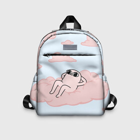 Детский рюкзак 3D с принтом мем в Ухте, 100% полиэстер | лямки с регулируемой длиной, сверху петелька, чтобы рюкзак можно было повесить на вешалку. Основное отделение закрывается на молнию, как и внешний карман. Внутри дополнительный карман. По бокам два дополнительных кармашка | Тематика изображения на принте: мем | небо | облака