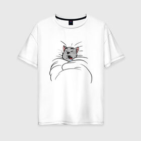 Женская футболка хлопок Oversize с принтом Сонная ноябрьская в Ухте, 100% хлопок | свободный крой, круглый ворот, спущенный рукав, длина до линии бедер
 | bird born | арт | иллюстрация | комикс | кот | ноябрь | осень | сон