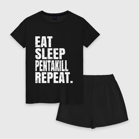 Женская пижама с шортиками хлопок с принтом EAT SLEEP PENTAKILL REPEAT в Ухте, 100% хлопок | футболка прямого кроя, шорты свободные с широкой мягкой резинкой | ahri | akali | ashe | carry | darius | draven | eat | eat sleep pentakill repeat | ezreal | fizz | galio | game | garen | jax | jhin | jinx | kill | league of legends | lol | penta | pentakill | repeat | sleep | игра |