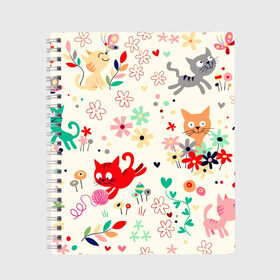 Тетрадь с принтом котики в Ухте, 100% бумага | 48 листов, плотность листов — 60 г/м2, плотность картонной обложки — 250 г/м2. Листы скреплены сбоку удобной пружинной спиралью. Уголки страниц и обложки скругленные. Цвет линий — светло-серый
 | 
