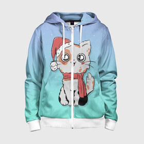 Детская толстовка 3D на молнии с принтом КОТЕНОК В ШАПКЕ в Ухте, 100% полиэстер |  манжеты и пояс оформлены широкой мягкой резинкой, двухслойный капюшон со шнурком для регулировки, спереди карманы и застежка-молния
 | 