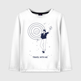 Детский лонгслив хлопок с принтом Путешествуй со мной в Ухте, 100% хлопок | круглый вырез горловины, полуприлегающий силуэт, длина до линии бедер | travel | traveller | авиа | мечта | мужчина | путешественник | путешествия | самолет | туризм. | турист