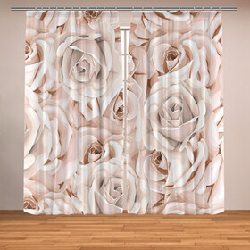 Фотошторы Элегантность: в Ухте, Блэкаут (светозащита 90%) / Габардин (светозащита 40% | 2 полотна шириной по 145 см; Высота 200-300 см; Крепление: шторная лента (на крючки); | беж | нежно | пастельный | роза | цветок | элегантно