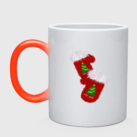 Кружка хамелеон с принтом Новогодние варежки в Ухте, керамика | меняет цвет при нагревании, емкость 330 мл | 