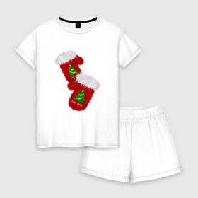 Женская пижама с шортиками хлопок Новогодние варежки: в Ухте, 100% хлопок | футболка прямого кроя, шорты свободные с широкой мягкой резинкой |