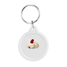 Брелок круглый с принтом СПЯЩИЙ ЩЕНОК в Ухте, пластик и полированная сталь | круглая форма, металлическое крепление в виде кольца | 