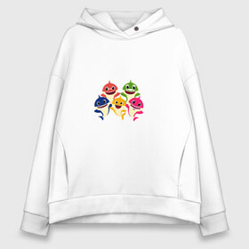 Женское худи Oversize хлопок с принтом Baby Shark в Ухте, френч-терри — 70% хлопок, 30% полиэстер. Мягкий теплый начес внутри —100% хлопок | боковые карманы, эластичные манжеты и нижняя кромка, капюшон на магнитной кнопке | baby | shark | акулы | зубы | мультфильм | рыбы | семья | тренды | хищники