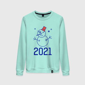 Женский свитшот хлопок с принтом Прикольный снеговик в Ухте, 100% хлопок | прямой крой, круглый вырез, на манжетах и по низу широкая трикотажная резинка  | 
