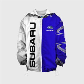 Детская куртка 3D с принтом SUBARU Субару в Ухте, 100% полиэстер | застежка — молния, подол и капюшон оформлены резинкой с фиксаторами, по бокам — два кармана без застежек, один потайной карман на груди, плотность верхнего слоя — 90 г/м2; плотность флисового подклада — 260 г/м2 | subarist | subaru | след шин | субарист | субару | шины