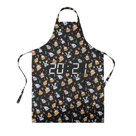 Фартук 3D с принтом 2021 (Новогодние зверушки) в Ухте, 100% полиэстер | общий размер — 65 х 85 см, ширина нагрудника — 26 см, горловина — 53 см, длина завязок — 54 см, общий обхват в поясе — 173 см. Принт на завязках и на горловине наносится с двух сторон, на основной части фартука — только с внешней стороны | 