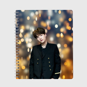 Тетрадь с принтом MIN YOONGI в Ухте, 100% бумага | 48 листов, плотность листов — 60 г/м2, плотность картонной обложки — 250 г/м2. Листы скреплены сбоку удобной пружинной спиралью. Уголки страниц и обложки скругленные. Цвет линий — светло-серый
 | bt21 | bts | fake love | hoseok | jhope | jimin | jin | jungkook | namjoon | rm | taehyung | v | бантан | бт21 | бтс | ви | джей хоуп | джин | намджун | рм | спринг дэй | тэхен | хосок | чимин | чонгук | шуга | юнги