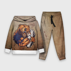 Детский костюм 3D (с толстовкой) с принтом Силач в Ухте,  |  | арт | гантели | графика | животные | звери | медведи | спорт