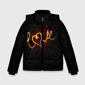 Зимняя куртка для мальчиков 3D с принтом Огненная любовь в Ухте, ткань верха — 100% полиэстер; подклад — 100% полиэстер, утеплитель — 100% полиэстер | длина ниже бедра, удлиненная спинка, воротник стойка и отстегивающийся капюшон. Есть боковые карманы с листочкой на кнопках, утяжки по низу изделия и внутренний карман на молнии. 

Предусмотрены светоотражающий принт на спинке, радужный светоотражающий элемент на пуллере молнии и на резинке для утяжки | любовь | огненная надпись | позитив. | романтика | сердце | я люблю