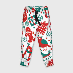 Детские брюки 3D с принтом Дух Рождества и Нового Года в Ухте, 100% полиэстер | манжеты по низу, эластичный пояс регулируется шнурком, по бокам два кармана без застежек, внутренняя часть кармана из мелкой сетки | 
