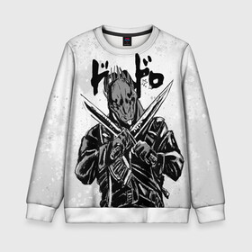 Детский свитшот 3D с принтом Кайман с мечами Дорохедоро в Ухте, 100% полиэстер | свободная посадка, прямой крой, мягкая тканевая резинка на рукавах и понизу свитшота | Тематика изображения на принте: anime | caiman | dorohedoro | manga | аниме | дорохедоро | кайман | манга