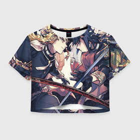 Женская футболка Crop-top 3D с принтом Два Клинка в Ухте, 100% полиэстер | круглая горловина, длина футболки до линии талии, рукава с отворотами | Тематика изображения на принте: anime | demon slayer | kimetsu no yaiba | агацума | аниме | бесконечный поезд | зеницу | иноске | иноске хашибира | клинок | клинок рассекающий демонов | манга | недзуко | незука | незуко | нэзуко
