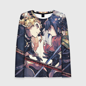 Женский лонгслив 3D с принтом Два Клинка в Ухте, 100% полиэстер | длинные рукава, круглый вырез горловины, полуприлегающий силуэт | Тематика изображения на принте: anime | demon slayer | kimetsu no yaiba | агацума | аниме | бесконечный поезд | зеницу | иноске | иноске хашибира | клинок | клинок рассекающий демонов | манга | недзуко | незука | незуко | нэзуко