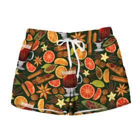 Женские шорты 3D с принтом Рождественский Глинтвейн в Ухте, 100% полиэстер | прямой крой, два кармана без застежек по бокам. Мягкая трикотажная резинка на поясе, внутри которой широкие завязки. Длина до середины бедра | 
