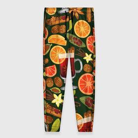 Женские брюки 3D с принтом Рождественский Глинтвейн в Ухте, полиэстер 100% | прямой крой, два кармана без застежек по бокам, с мягкой трикотажной резинкой на поясе и по низу штанин. В поясе для дополнительного комфорта — широкие завязки | 