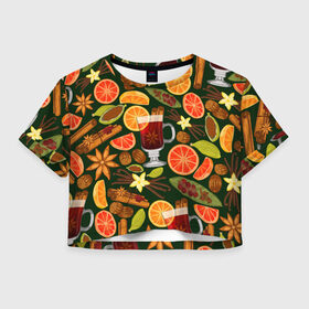 Женская футболка Crop-top 3D с принтом Рождественский Глинтвейн в Ухте, 100% полиэстер | круглая горловина, длина футболки до линии талии, рукава с отворотами | 