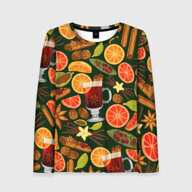 Женский лонгслив 3D с принтом Рождественский Глинтвейн в Ухте, 100% полиэстер | длинные рукава, круглый вырез горловины, полуприлегающий силуэт | 