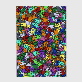 Постер с принтом Among Us Overload в Ухте, 100% бумага
 | бумага, плотность 150 мг. Матовая, но за счет высокого коэффициента гладкости имеет небольшой блеск и дает на свету блики, но в отличии от глянцевой бумаги не покрыта лаком | амонг | амонгас | ас | игра | куча | паттерн | персонажи