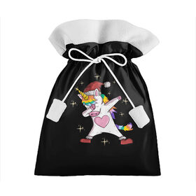 Подарочный 3D мешок с принтом Unicorn Dab в Ухте, 100% полиэстер | Размер: 29*39 см | Тематика изображения на принте: art | christmas | dab | heart | new year | rainbow | santa hat | stars | unicorn | арт | единорог | звезды | новый год | радуга | рождество | сердце | шапка санты