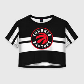Женская футболка Crop-top 3D с принтом TORONTO RAPTORS в Ухте, 100% полиэстер | круглая горловина, длина футболки до линии талии, рукава с отворотами | basketball | canada | logo | nba | raptors | sport | team | toronto | usa | баскетбол | канада | логотип | мяч | нба | полосы | рэпторс | спорт | сша | торонто | черный
