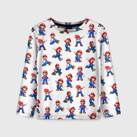 Детский лонгслив 3D с принтом Mario в Ухте, 100% полиэстер | длинные рукава, круглый вырез горловины, полуприлегающий силуэт
 | mario | mario brothers | old game | retro game | super mario | super mario bros | super mario odyssey | водопроводчик | девочкам | детям | классика | мальчикам | марио | персонажи игр | рабочий | ретро игры | старые игры | супер ма