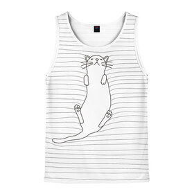 Мужская майка 3D с принтом Кот в Ухте, 100% полиэстер | круглая горловина, приталенный силуэт, длина до линии бедра. Пройма и горловина окантованы тонкой бейкой | Тематика изображения на принте: кот | котик | отдых | полосы. кровать | усталость