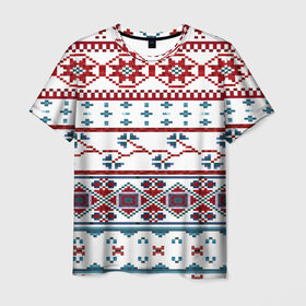 Мужская футболка 3D с принтом Скандинавский паттерн в Ухте, 100% полиэфир | прямой крой, круглый вырез горловины, длина до линии бедер | 