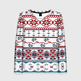 Женский лонгслив 3D с принтом Скандинавский паттерн в Ухте, 100% полиэстер | длинные рукава, круглый вырез горловины, полуприлегающий силуэт | 