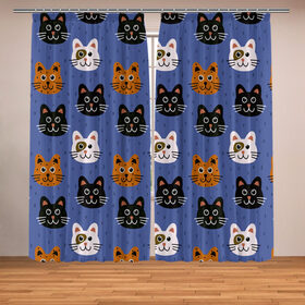 Фотошторы с принтом Котики в Ухте, Блэкаут (светозащита 90%) / Габардин (светозащита 40% | 2 полотна шириной по 145 см; Высота 200-300 см; Крепление: шторная лента (на крючки); | cat | арткот | кот | котики.кошки | коты арт | паттерн кот