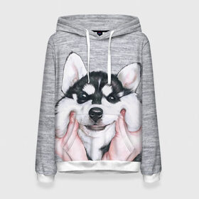 Женская толстовка 3D Хаски: в Ухте, 100% полиэстер  | двухслойный капюшон со шнурком для регулировки, мягкие манжеты на рукавах и по низу толстовки, спереди карман-кенгуру с мягким внутренним слоем. | гладить собаку | животные | пёс | пёсики | серый фон | сибирский хаски | собаки | хаски