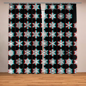 Фотошторы Снежинки Glitch: в Ухте, Блэкаут (светозащита 90%) / Габардин (светозащита 40% | 2 полотна шириной по 145 см; Высота 200-300 см; Крепление: шторная лента (на крючки); |