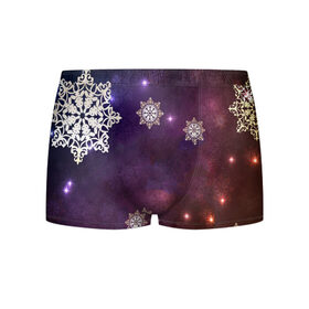 Мужские трусы 3D с принтом Снежинки ночь! в Ухте, 50% хлопок, 50% полиэстер | классическая посадка, на поясе мягкая тканевая резинка | Тематика изображения на принте: 