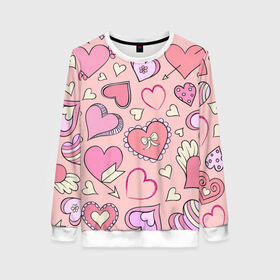 Женский свитшот 3D с принтом Розовые сердечки в Ухте, 100% полиэстер с мягким внутренним слоем | круглый вырез горловины, мягкая резинка на манжетах и поясе, свободная посадка по фигуре | для девочек | любимой | любовь | розовое | романтика | сердечки | сердечко | сердце