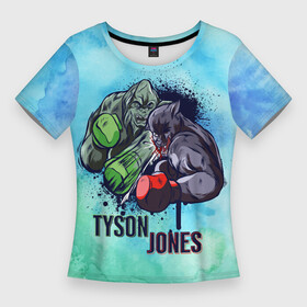 Женская футболка 3D Slim с принтом Тайсон против Джонса в Ухте,  |  | art | box | boxing | legend | mma | ring | sport | ufc | watercolor | акварель | арт | битва | боксеры | борьба | горилла | железный | иллюстрация | легенда | легенды | майк | мма | мышцы | пантера | перчатки | прикол | реванш | ринг