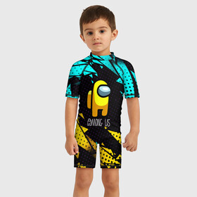 Детский купальный костюм 3D с принтом AMONG US   АМОНГ АС в Ухте, Полиэстер 85%, Спандекс 15% | застежка на молнии на спине | among us | game | impostor | амонг ас | амунг ас | герой | игра | импостер | космонавт | персонаж